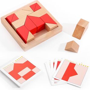 知育玩具 積み木パズル 脳トレゲーム 木のおもちゃ お題カード40枚80問付き 観察力 思考力 子供から大人・高齢者まで