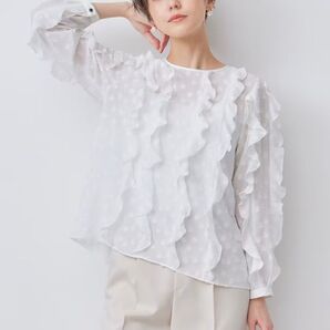組曲 2024年発売 フラワーポイントシフォン ブラウス ホワイト フリル