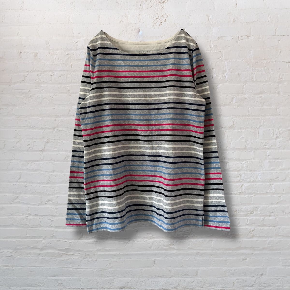 タルボットTALBOTS ボーダー カットソー 長袖 グレー 綿 ボートネック 長袖 Tシャツ トップス 新品同様 レディース