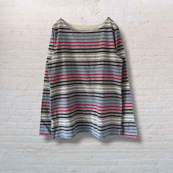 タルボットTALBOTS ボーダー カットソー 長袖 グレー 綿 ボートネック 長袖 Tシャツ トップス 新品同様 レディース