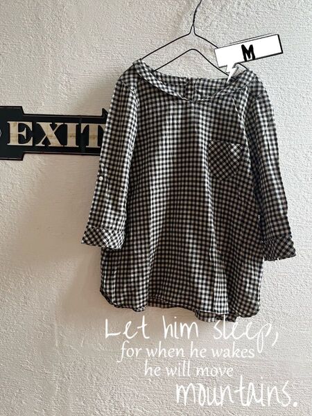 レディース 7分袖シャツ Mサイズ ブラウス ギンガムチェック トップス チェック シャツ ロールアップ 綿100% プルオーバー