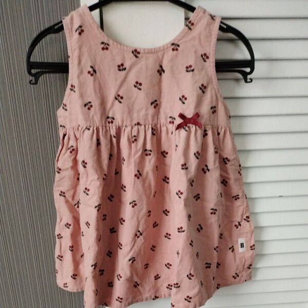 チェリー柄 コーデュロイ ワンピース チュニック ピンク 90cm