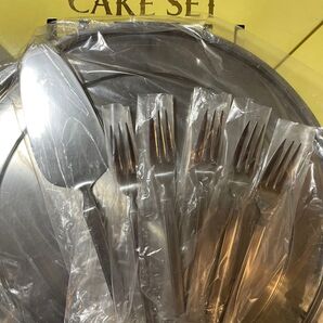 昭和レトロステンレスシルバー STEELトレー フォーク ケーキサーバー セット 推し活お祝い新品