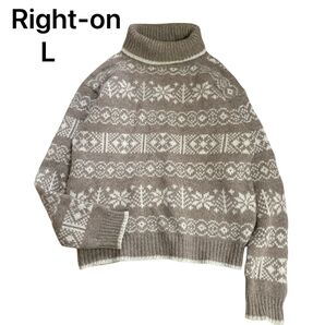 Right-on ライトオン タートルネックノルディック柄ウールニット 長袖 L