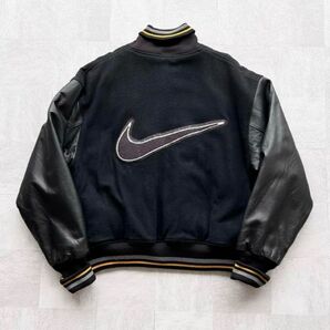 希少 90s vintage old NIKE ナイキ 袖レザー 本革 スタジャン BIG SWOOSH L