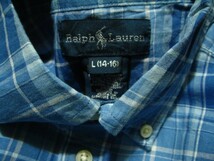 RalphLauren ラルフローレン L(14‐16) ボタンダウンシャツ 長袖 青ｘ白系 格子柄_画像3
