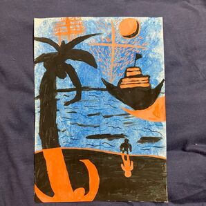 美術作品名「海辺と月と船」