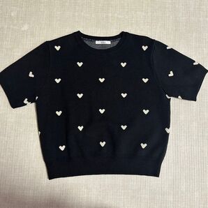 □selectshop k Heart knit (Black×white)