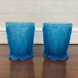 アンティーク イスラム美術様式 ロックグラス ブルー アラベスク文 2点