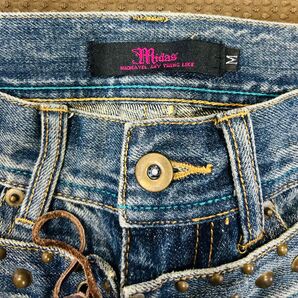 ミダス midas Y2K ダブルウエスト レースアップ スタッズ フレアデニム