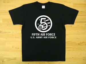 5th AIR FORCE 黒 5.6oz 半袖Tシャツ 白 XXXL 大きいサイズ ミリタリー U.S. ARMY AIR FORCE FIFTH
