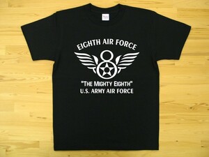 8th AIR FORCE 黒 5.6oz 半袖Tシャツ 白 XXL 大きいサイズ ミリタリー U.S. ARMY AIR FORCE the mighty eighth