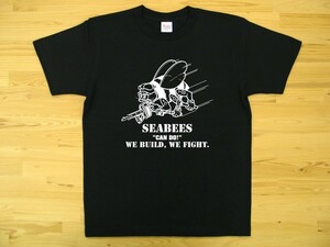 SEABEES 黒 5.6oz 半袖Tシャツ 白 XXL 大きいサイズ ミリタリー シービーズ U.S. NAVY ハチ