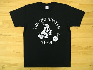 THE MIG HUNTER 黒 5.6oz 半袖Tシャツ 白 XXL 大きいサイズ ミリタリー トムキャット VFA-31 U.S. NAVY VF-31