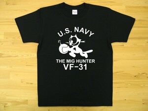 U.S. NAVY VF-31 黒 5.6oz 半袖Tシャツ 白 XXXL 大きいサイズ ミリタリー トムキャット VFA-31 USN