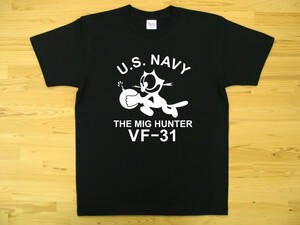 U.S. NAVY VF-31 黒 5.6oz 半袖Tシャツ 白 XXL 大きいサイズ ミリタリー トムキャット VFA-31 USN
