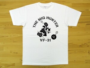 THE MIG HUNTER 白 5.6oz 半袖Tシャツ 黒 XL ミリタリー トムキャット VFA-31 U.S. NAVY VF-31