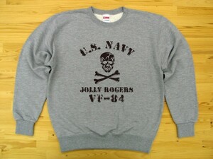 JOLLY ROGERS VF-84 杢グレー 9.7oz トレーナー 黒 XL スウェット ジョリーロジャース スカル ドクロ U.S. NAVY