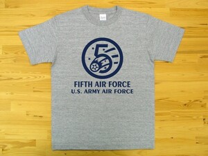 5th AIR FORCE 杢グレー 5.6oz 半袖Tシャツ 紺 XXXL 大きいサイズ ミリタリー U.S. ARMY AIR FORCE FIFTH