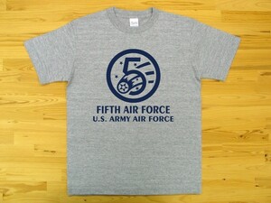 5th AIR FORCE 杢グレー 5.6oz 半袖Tシャツ 紺 XXL 大きいサイズ ミリタリー U.S. ARMY AIR FORCE FIFTH