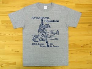 第831爆撃飛行隊 杢グレー 5.6oz 半袖Tシャツ 紺 XXXL 大きいサイズ ミリタリー ねずみ U.S. AIR FORCE