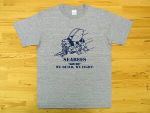 SEABEES 杢グレー 5.6oz 半袖Tシャツ 紺 S ミリタリー シービーズ U.S. NAVY ハチ