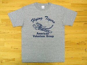 フライング・タイガース 杢グレー 5.6oz 半袖Tシャツ 紺 L ミリタリー AVG Flying Tigers U.S. AIR FORCE