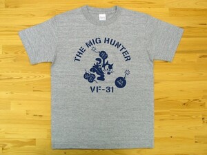 THE MIG HUNTER 杢グレー 5.6oz 半袖Tシャツ 紺 XL ミリタリー トムキャット VFA-31 U.S. NAVY VF-31