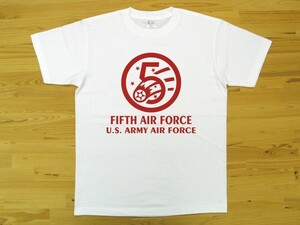 5th AIR FORCE 白 5.6oz 半袖Tシャツ 赤 XXL 大きいサイズ ミリタリー U.S. ARMY AIR FORCE FIFTH