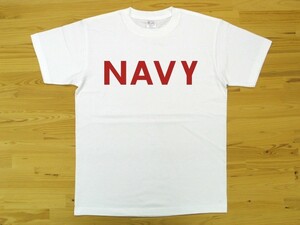 NAVY 白 5.6oz 半袖Tシャツ 赤 M ミリタリー ロゴ ネイビー 海軍