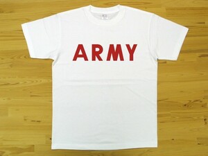 ARMY 白 5.6oz 半袖Tシャツ 赤 S ミリタリー ロゴ アーミー 陸軍