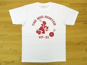 THE MIG HUNTER 白 5.6oz 半袖Tシャツ 赤 XL ミリタリー トムキャット VFA-31 U.S. NAVY VF-31