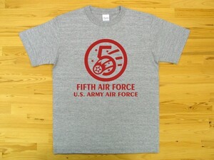 5th AIR FORCE 杢グレー 5.6oz 半袖Tシャツ 赤 XL ミリタリー U.S. ARMY AIR FORCE FIFTH