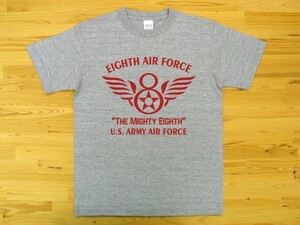 8th AIR FORCE 杢グレー 5.6oz 半袖Tシャツ 赤 XXXL 大きいサイズ ミリタリー U.S. ARMY AIR FORCE the mighty eighth