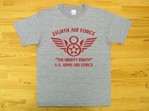 8th AIR FORCE 杢グレー 5.6oz 半袖Tシャツ 赤 XXL 大きいサイズ ミリタリー U.S. ARMY AIR FORCE the mighty eighth