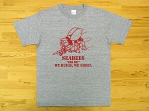 SEABEES 杢グレー 5.6oz 半袖Tシャツ 赤 XXXL 大きいサイズ ミリタリー シービーズ U.S. NAVY ハチ