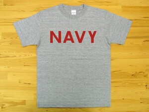 NAVY 杢グレー 5.6oz 半袖Tシャツ 赤 S ミリタリー ロゴ ネイビー 海軍