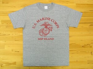 U.S. MARINE CORPS 杢グレー 5.6oz 半袖Tシャツ 赤 L ミリタリー USMC海兵隊 マリーン