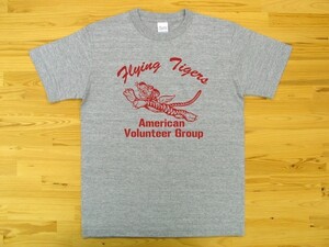 フライング・タイガース 杢グレー 5.6oz 半袖Tシャツ 赤 M ミリタリー AVG Flying Tigers U.S. AIR FORCE