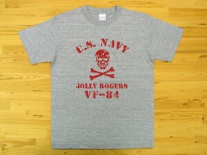 JOLLY ROGERS VF-84 杢グレー 5.6oz 半袖Tシャツ 赤 XXL 大きいサイズ ミリタリー ジョリーロジャース スカル ドクロ U.S. NAVY