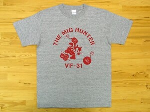 THE MIG HUNTER 杢グレー 5.6oz 半袖Tシャツ 赤 XXXL 大きいサイズ ミリタリー トムキャット VFA-31 U.S. NAVY VF-31