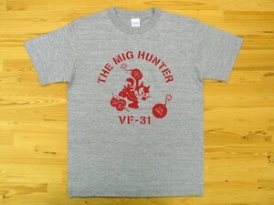 THE MIG HUNTER 杢グレー 5.6oz 半袖Tシャツ 赤 XXL 大きいサイズ ミリタリー トムキャット VFA-31 U.S. NAVY VF-31