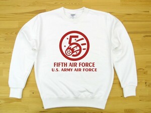 5th AIR FORCE 白 9.7oz トレーナー 赤 M スウェット U.S. ARMY AIR FORCE FIFTH