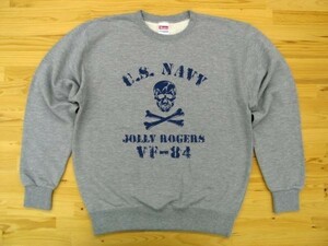 JOLLY ROGERS VF-84 杢グレー 9.7oz トレーナー 紺 2XL 大きいサイズ スウェット ジョリーロジャース スカル ドクロ U.S. NAVY