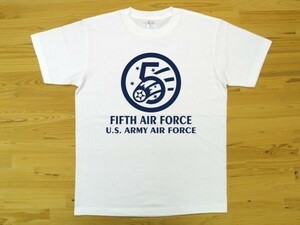 5th AIR FORCE 白 5.6oz 半袖Tシャツ 紺 XXXL 大きいサイズ ミリタリー U.S. ARMY AIR FORCE FIFTH