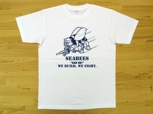 SEABEES 白 5.6oz 半袖Tシャツ 紺 XXXL 大きいサイズ ミリタリー シービーズ U.S. NAVY ハチ