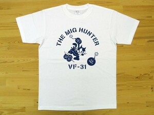 THE MIG HUNTER 白 5.6oz 半袖Tシャツ 紺 L ミリタリー トムキャット VFA-31 U.S. NAVY VF-31
