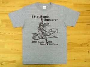 第831爆撃飛行隊 杢グレー 5.6oz 半袖Tシャツ 黒 L ミリタリー ねずみ U.S. AIR FORCE