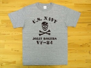 JOLLY ROGERS VF-84 杢グレー 5.6oz 半袖Tシャツ 黒 XXL 大きいサイズ ミリタリー ジョリーロジャース スカル ドクロ U.S. NAVY