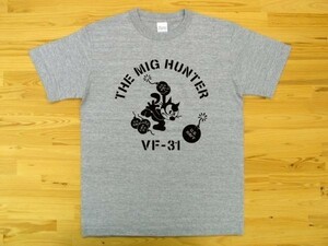 THE MIG HUNTER 杢グレー 5.6oz 半袖Tシャツ 黒 M ミリタリー トムキャット VFA-31 U.S. NAVY VF-31